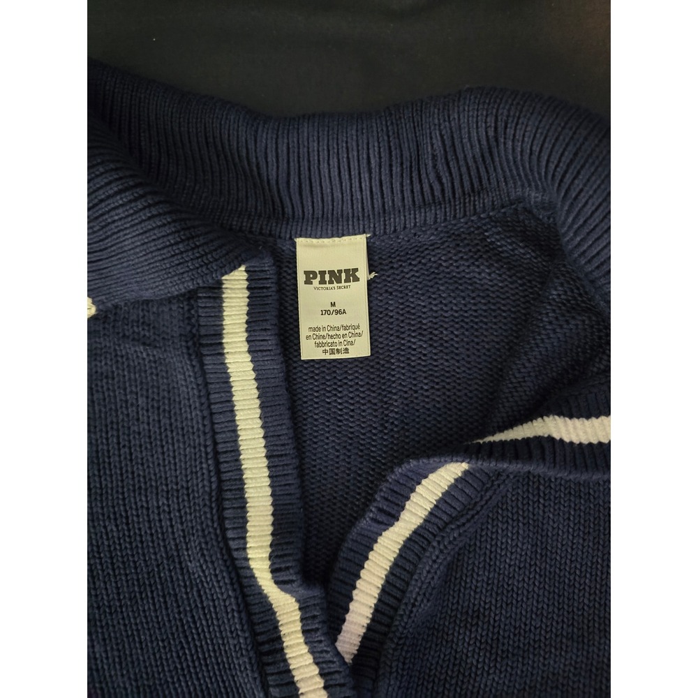 Victoria's Secret PINK Preppy Navy Blue Cropped Polo Knit Sweater Women's M - Picture 6 of 8